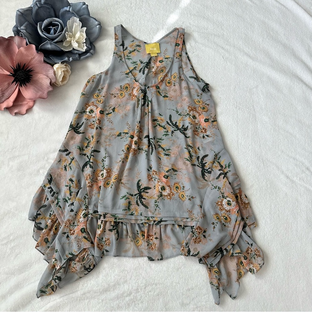 Anthro Maeve Floral Magda Handkerchief Ruffle Tunic Top Small - Picture 7 of 11
